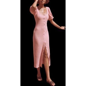 NWT SAYLOR Malavika Knitted Puff Sleeve Scoop Neckline Cardigan Midi Dress M